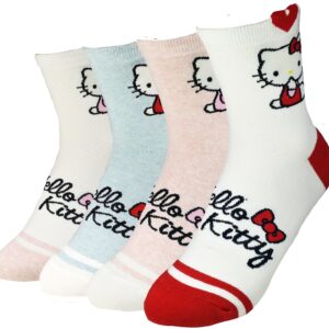 JJMax Women's Hello Kitty Cute Cotton Blend Ankle Socks Set, Crew Hearts Kitty, One Size