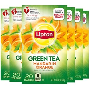 Lipton Green Tea Bags Flavored with Other Natural Flavors Mandarin Orange Can Help Support a Healthy Heart 1.13 oz 20 Count, Pack of 6