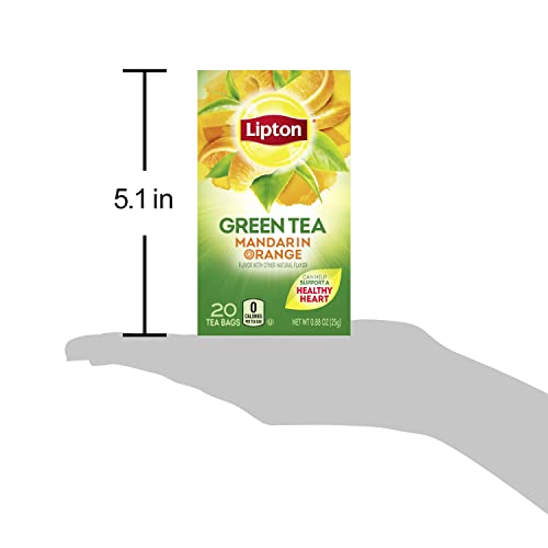 Lipton Green Tea Bags Flavored with Other Natural Flavors Mandarin Orange Can Help Support a Healthy Heart 1.13 oz 20 Count, Pack of 6