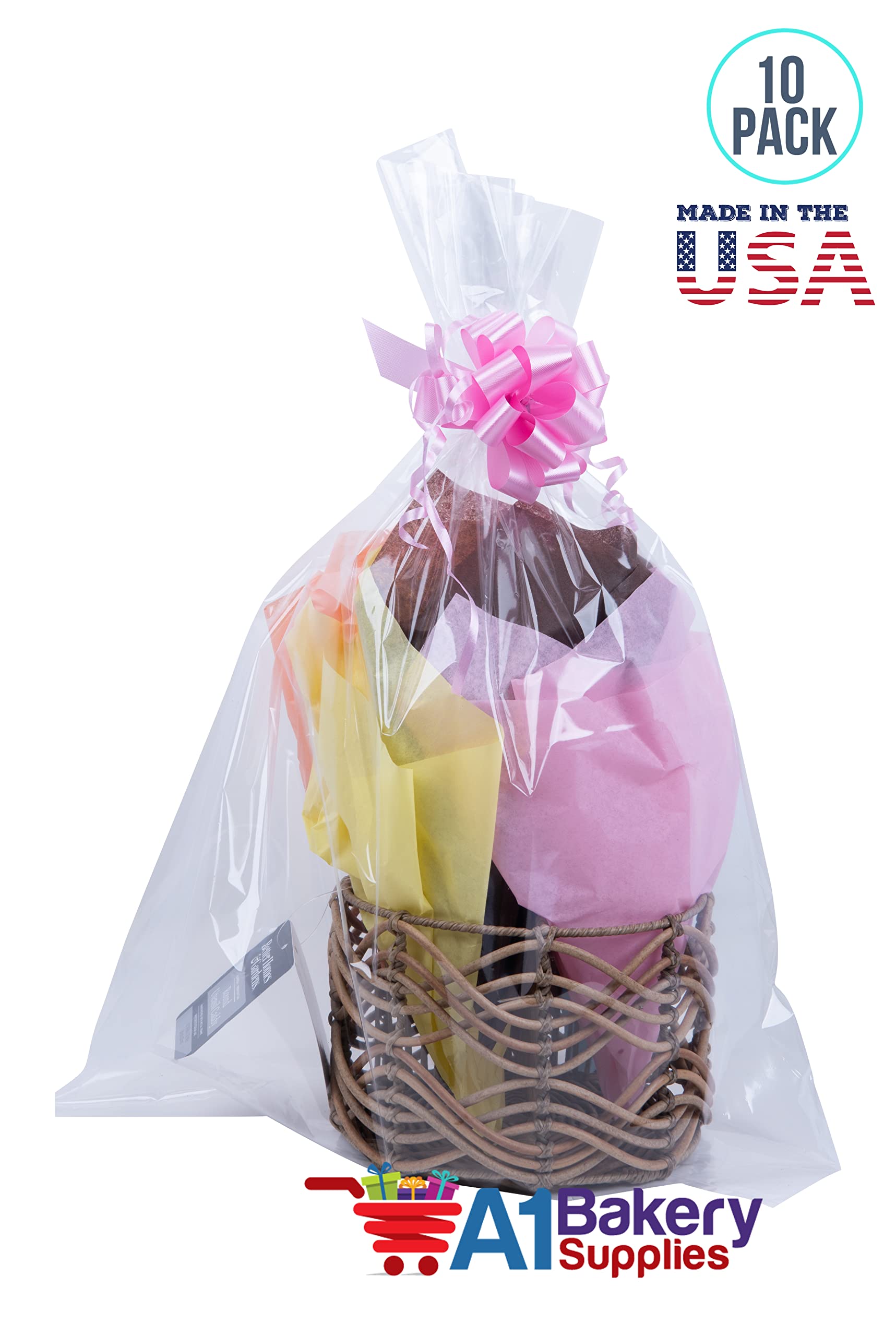 Cellophane Bags For Baskets Cellophane Gift Bags For Wine Bottles, Small Baskets, Mugs And Gifts Clear Cellophane Bags Basket Bags Cello Gift Bags Gusset Style Bag 12 in. X 4 in X 20 in. 10 Pack