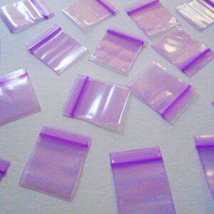 Small Poly Zipper Bags (1"x1") Colorful Micro Pouches, Mini Plastic Baggies, Thick Durable 2mil, Designer Rave Party Pouches (1010) Tiny Ziplock Dime Bag (200, Purple)