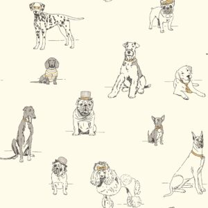 york wallcoverings ashford toiles dog's life removable wallpaper, silver/metallic gold