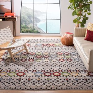 safavieh amsterdam collection area rug - 8' x 10', light grey & multi, moroccan boho design, non-shedding & easy care, ideal for high traffic areas in living room, bedroom (ams108g)