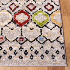 SAFAVIEH Amsterdam Collection Area Rug - 8' x 10', Light Grey & Multi, Moroccan Boho Design, Non-Shedding & Easy Care, Ideal for High Traffic Areas in Living Room, Bedroom (AMS108G)