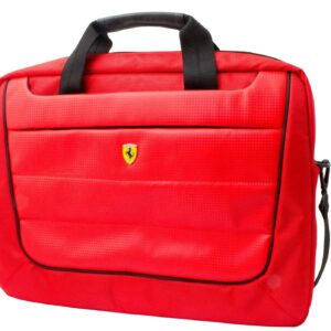 FERRARI Laptop Computer Messenger Bag Red with Black Piping and Embossed Yellow Logo