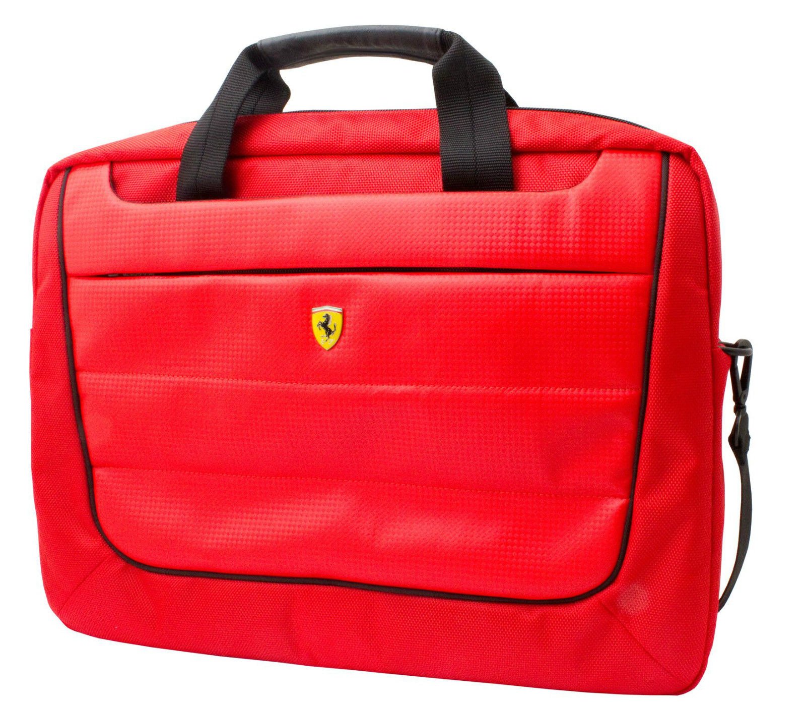 FERRARI Laptop Computer Messenger Bag Red with Black Piping and Embossed Yellow Logo