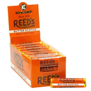 reed’s butterscotch candy rolls | traditional butterscotch hard candy | creamy and buttery old-fashioned butterscotch candy brought to you by iconic candy | 24 count