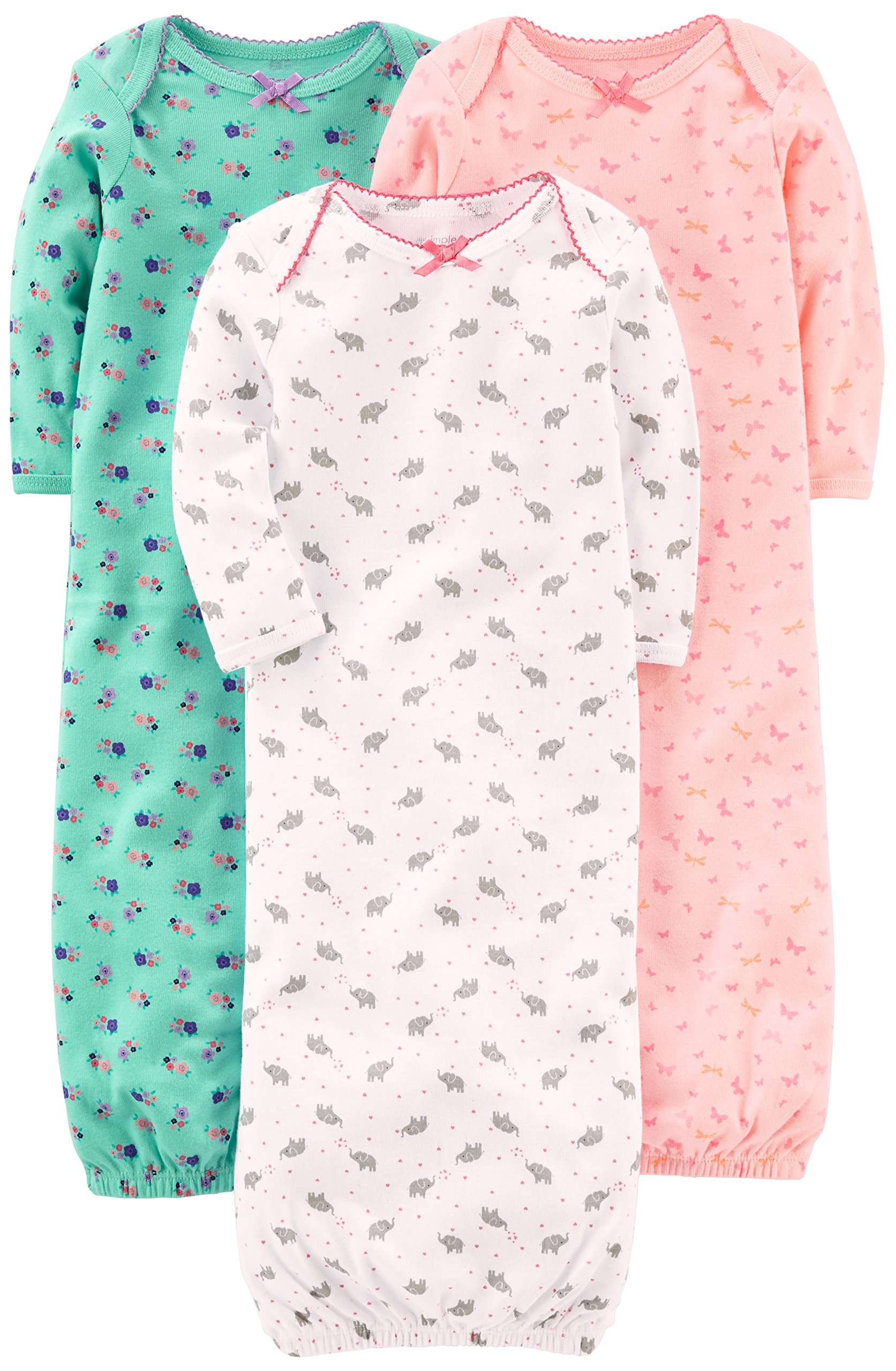 Simple Joys by Carter's Baby Girls' Cotton Sleeper Gown, Pack of 3, Pink/Mint Green/White, 0-3 Months