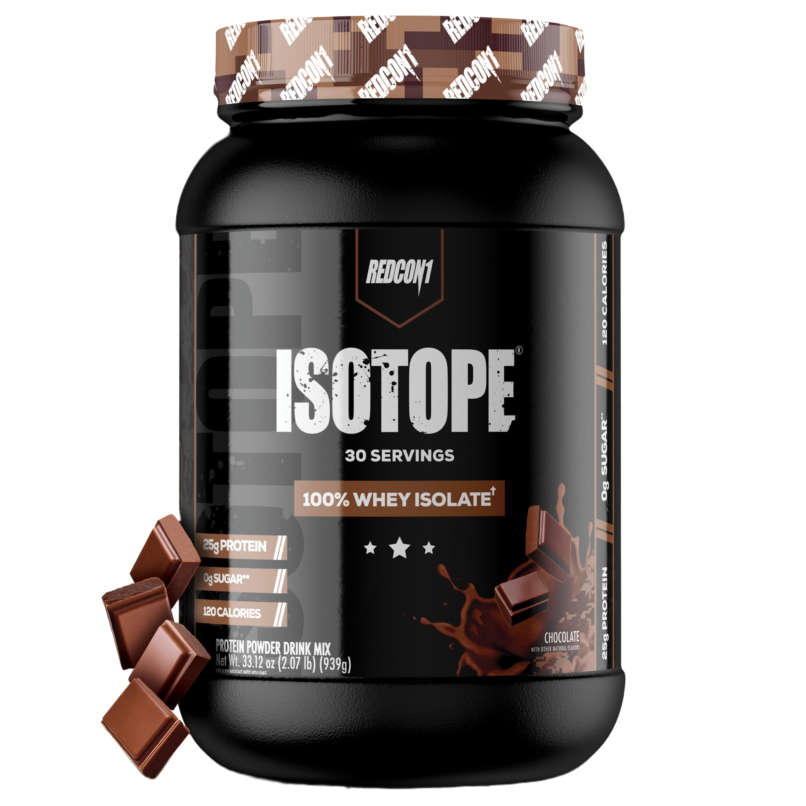 REDCON1 Isotope 100% Whey Isolate, Chocolate - Keto Friendly Whey Protein Powder - Low Carb + Zero Sugar Whey Protein Isolate - Keto Protein Powder (30 Servings)