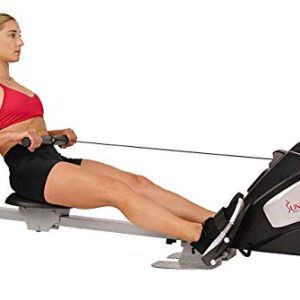 Sunny Health & Fitness Dual Function Magnetic Rowing Machine w/Digital Monitor, Multi-Exercise Step Plates, 275 LB Max Weight and Foldable - SF-RW5622 (Steel)