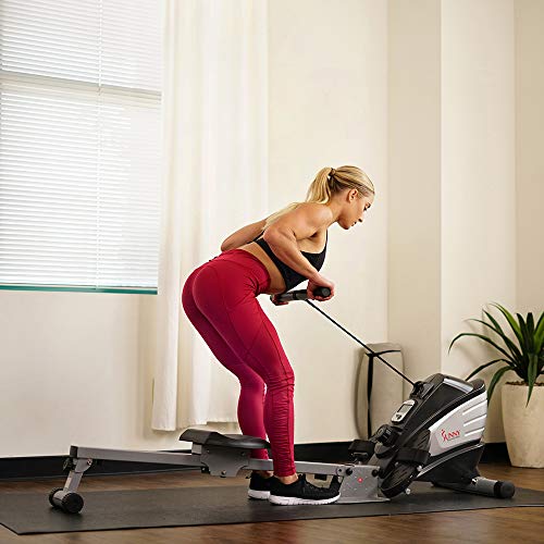 Sunny Health & Fitness Dual Function Magnetic Rowing Machine w/Digital Monitor, Multi-Exercise Step Plates, 275 LB Max Weight and Foldable - SF-RW5622 (Steel)