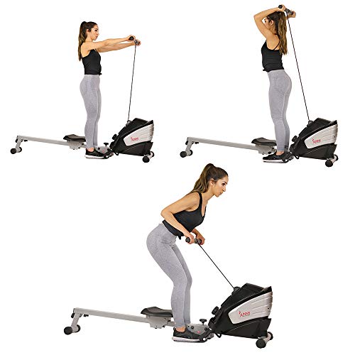 Sunny Health & Fitness Dual Function Magnetic Rowing Machine w/Digital Monitor, Multi-Exercise Step Plates, 275 LB Max Weight and Foldable - SF-RW5622 (Steel)