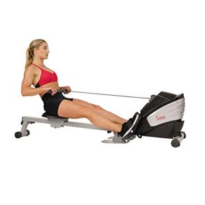 Sunny Health & Fitness Dual Function Magnetic Rowing Machine w/Digital Monitor, Multi-Exercise Step Plates, 275 LB Max Weight and Foldable - SF-RW5622 (Steel)