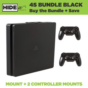 HIDEit Mounts 4S Bundle, Wall Mounts for PS4 Slim and Controllers, Steel Wall Mount for PlayStation 4 Slim and 2 Controller Mounts to Safely Store Your PS4 Slim and PlayStation Controller