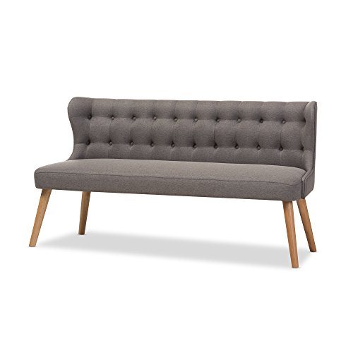 Baxton Studio Parisa Grey Fabric & Natural Wood Finishing 3 Seater Settee Bench, gray