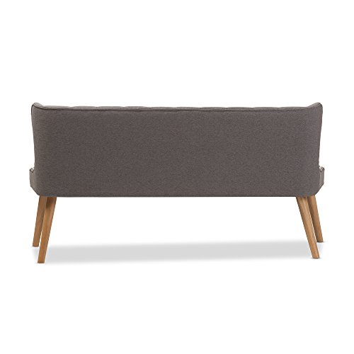 Baxton Studio Parisa Grey Fabric & Natural Wood Finishing 3 Seater Settee Bench, gray