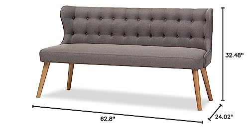 Baxton Studio Parisa Grey Fabric & Natural Wood Finishing 3 Seater Settee Bench, gray