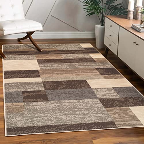 Superior Indoor Area Rug, Jute Backed, Modern Geometric Patchwork Floor Decor for Bedroom, Office, Living Room, Entryway, Hardwood Floors, Rockwood Collection, 8' x 10', Slate