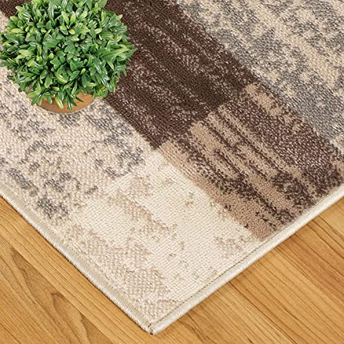 Superior Indoor Area Rug, Jute Backed, Modern Geometric Patchwork Floor Decor for Bedroom, Office, Living Room, Entryway, Hardwood Floors, Rockwood Collection, 8' x 10', Slate