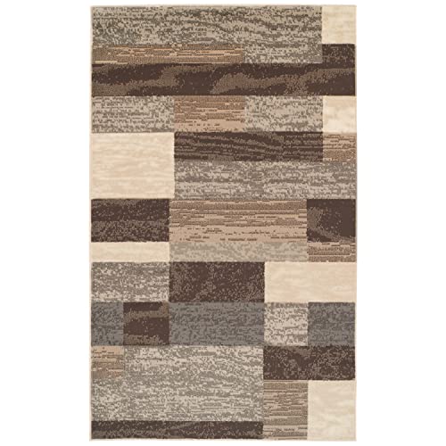 Superior Indoor Area Rug, Jute Backed, Modern Geometric Patchwork Floor Decor for Bedroom, Office, Living Room, Entryway, Hardwood Floors, Rockwood Collection, 8' x 10', Slate