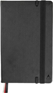 nomatic notebook - journal for writing, business, office, and sketchbook - 240 ruled pages - hard cover notebook with perforated pages, built-in pen holder, and whiteboard paper (black)
