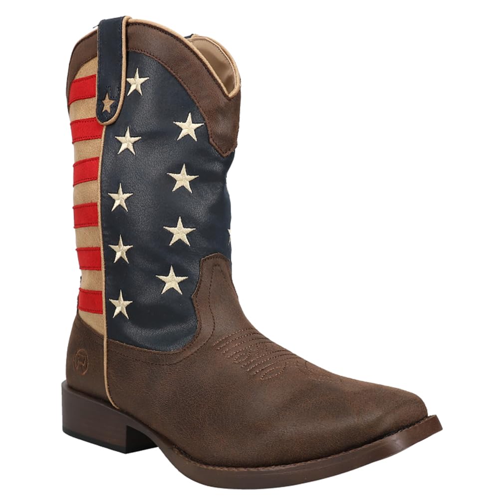 ROPER Mens American Patriotic Square Toe Casual Boots Mid Calf - Blue, Brown, Red - Size 10.5 D