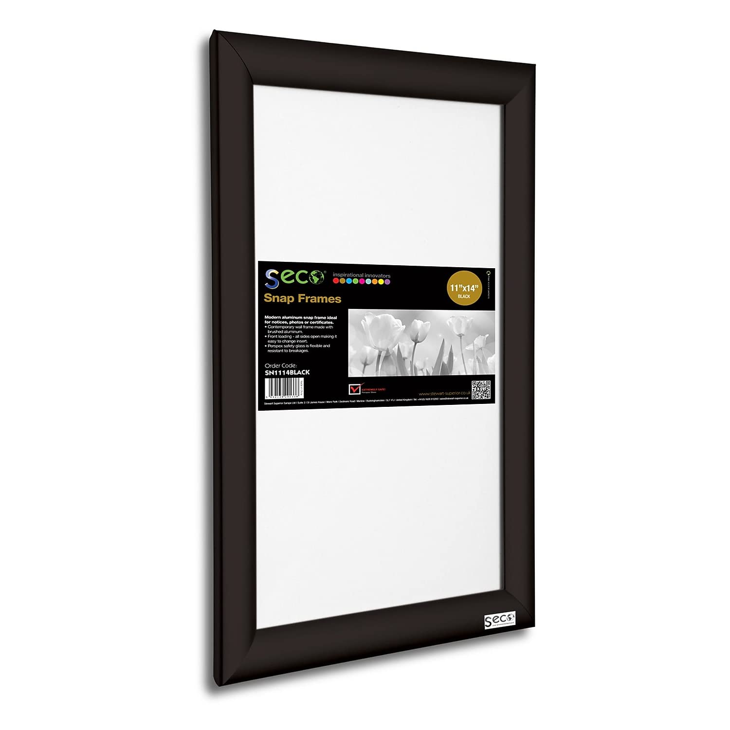 SECO Front Load Easy Open Snap Frame Poster/Picture Frame 11 x 14 Inches, Black Aluminum Frame (SN1114Black)