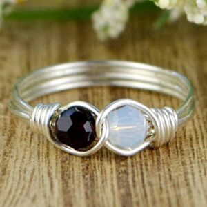 Any Two Crystals Birthstones Infinity Symbol Ring in Sterling Silver or 14kt Yellow or Rose Gold Filled Handmade Wire Wrapped Ring- Made to size 4-14