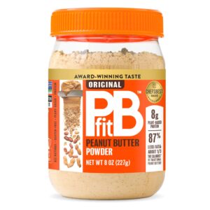 pbfit all-natural peanut butter powder, powdered peanut spread from real roasted pressed peanuts, 8g of protein 8% dv, 8 ounce