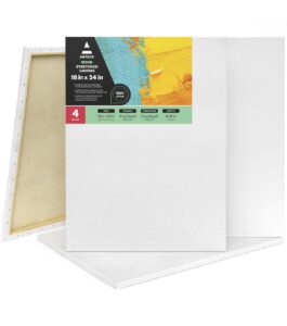 arteza stretched canvas, 18 x 24 inches, pack of 4, blank white large canvas for painting for acrylic, oil and gouache paints