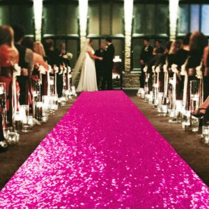 ShinyBeauty 4FTx15FT-Sequin Aisle Runner-Fuchsia Sparkly Carpet Runner for Wedding/Christmas/Thanksgiving Decor