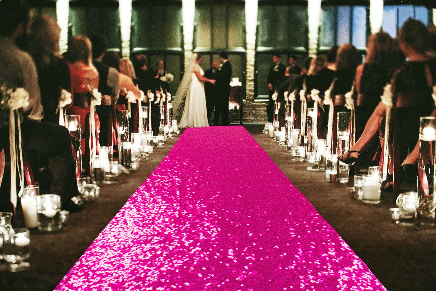 ShinyBeauty 4FTx15FT-Sequin Aisle Runner-Fuchsia Sparkly Carpet Runner for Wedding/Christmas/Thanksgiving Decor