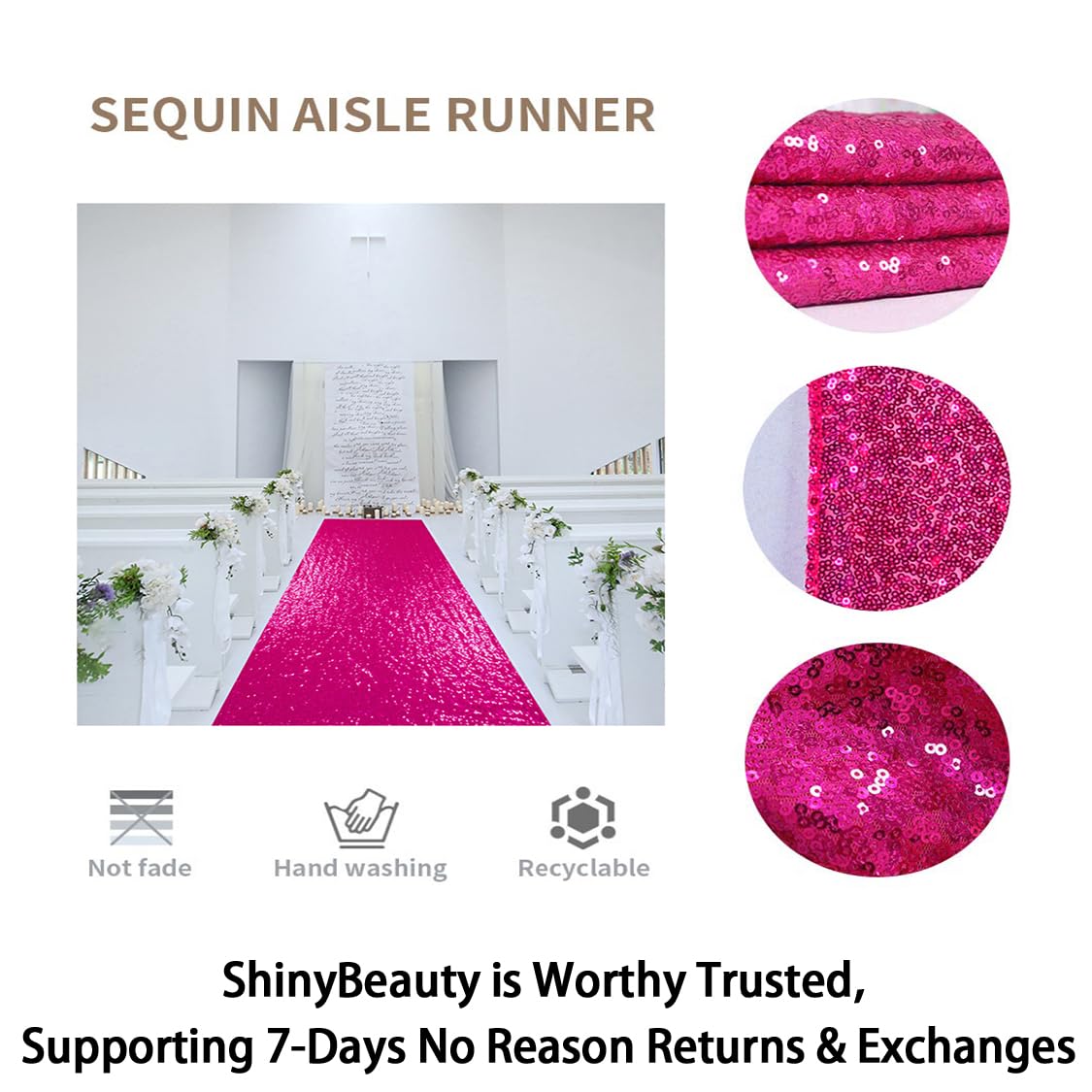 ShinyBeauty 4FTx15FT-Sequin Aisle Runner-Fuchsia Sparkly Carpet Runner for Wedding/Christmas/Thanksgiving Decor