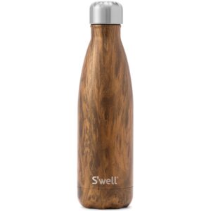 S'well Stainless Steel Water Bottle, 17oz, Teakwood, Triple Layered Vacuum Insulated Containers Keeps Drinks Cold for 36 Hours and Hot for 18, BPA Free, Perfect for On the Go