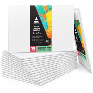 arteza canvas boards for painting, 11 x 14 inches, pack of 14, blank white canvas panels for acrylic, oil and gouache painting