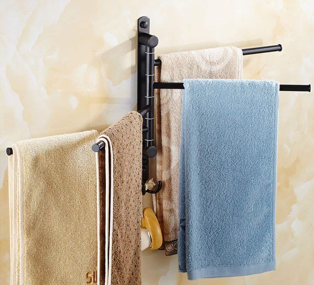 ELLO&ALLO Oil Rubbed Bronze Towel Bars for Bathroom Wall Mounted Swivel Towel Rack Holder with Hooks 4-Arm