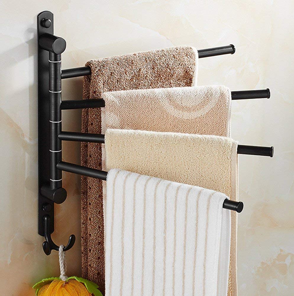 ELLO&ALLO Oil Rubbed Bronze Towel Bars for Bathroom Wall Mounted Swivel Towel Rack Holder with Hooks 4-Arm