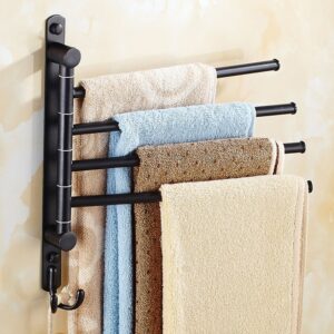 ELLO&ALLO Oil Rubbed Bronze Towel Bars for Bathroom Wall Mounted Swivel Towel Rack Holder with Hooks 4-Arm