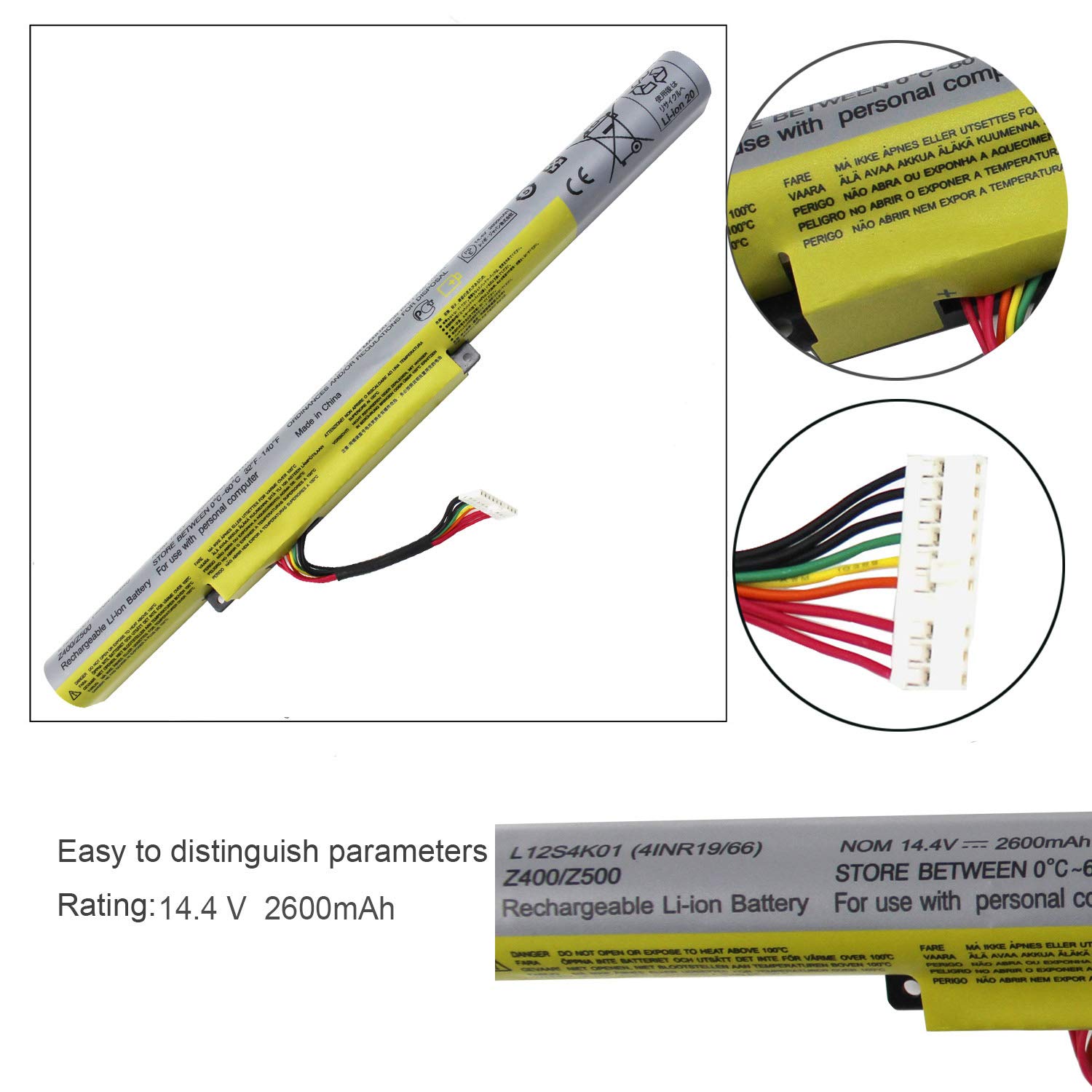 Gomarty L12S4K01 Battery Compatible with Lenovo Ideapad Z400 Z500 Z510 P500 P400 Touch Series L12S4E21 L12M4E21 L12M4K01 4INR19/65-1 14.8V 48WH