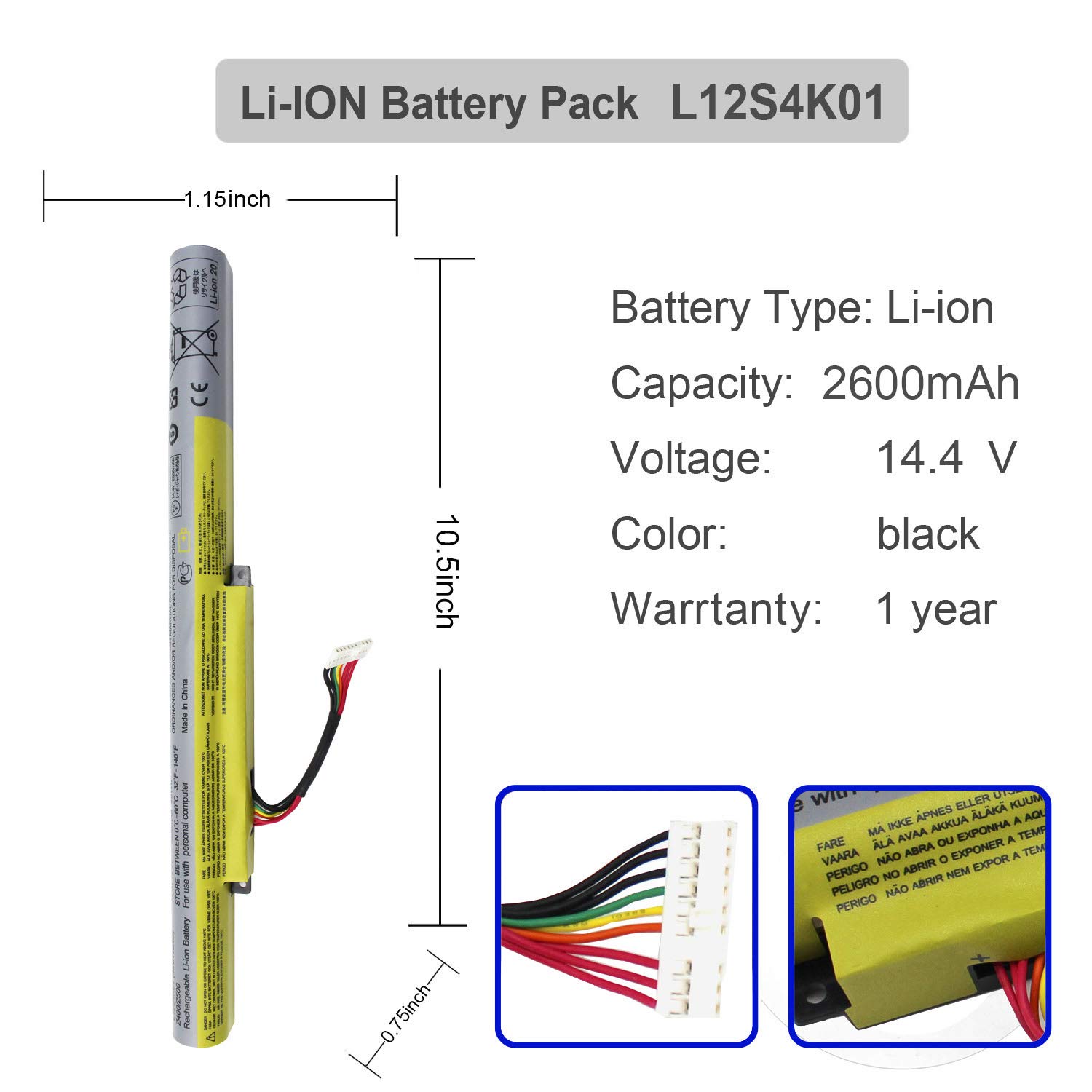 Gomarty L12S4K01 Battery Compatible with Lenovo Ideapad Z400 Z500 Z510 P500 P400 Touch Series L12S4E21 L12M4E21 L12M4K01 4INR19/65-1 14.8V 48WH