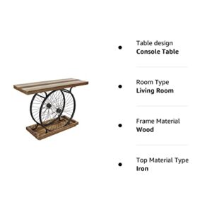 Deco 79 Wood Bike Wide Slatted Top Console Table with Dual Wheel Frame and Tiered Base, 36" x 25" x 12", Brown