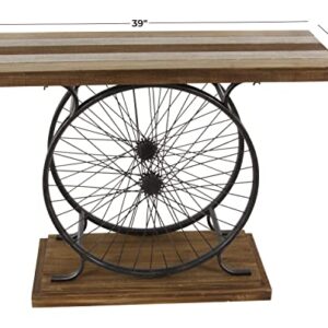 Deco 79 Wood Bike Wide Slatted Top Console Table with Dual Wheel Frame and Tiered Base, 36" x 25" x 12", Brown