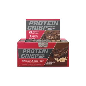 BSN Protein Crisp Bar, Protein Snack Bars, Crunch Bars with Whey Protein and Fiber, Gluten Free, Chocolate Crunch, 12 Count (Packaging May Vary)