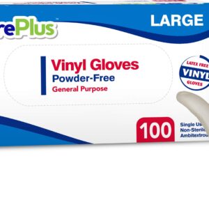 Care Plus Disposable Vinyl Gloves Large Size | Heavy Duty | Non Sterile | Powder Free | Latex Free Rubber | 100 Count Box |food Safe