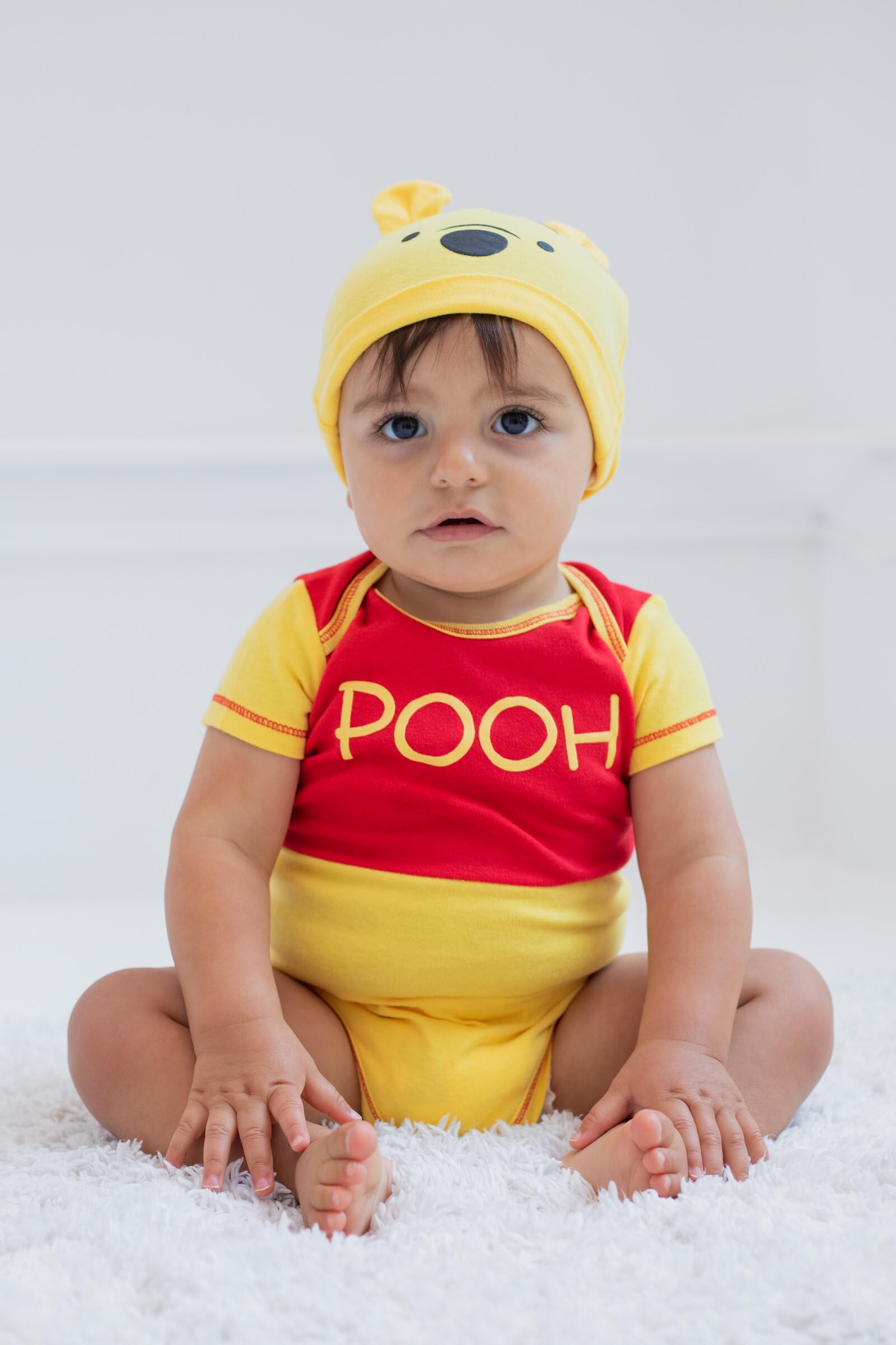 Disney Boys' Winnie the Pooh Bodysuit with Cap Set, Yellow, 3/6M