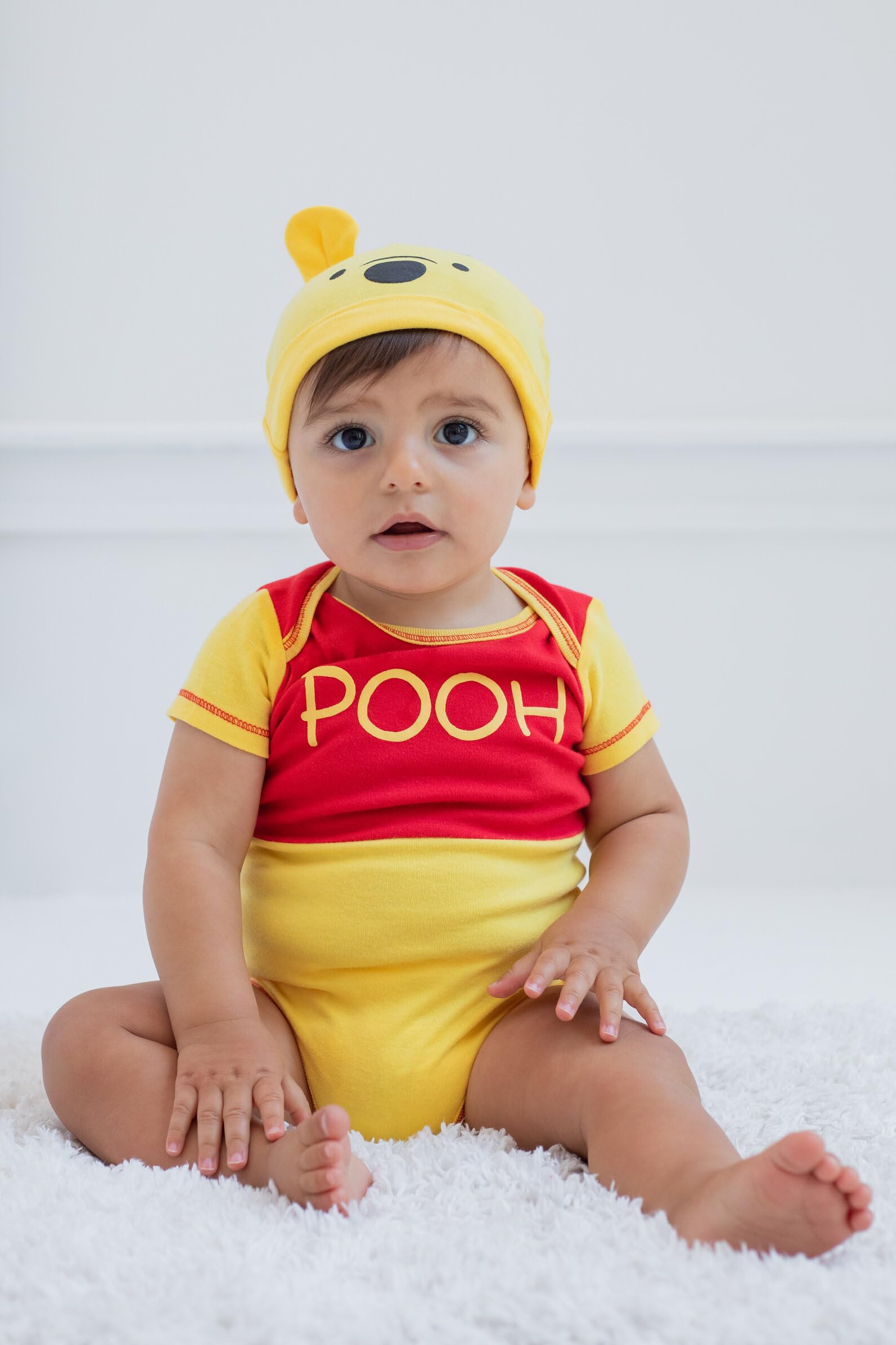 Disney Boys' Winnie the Pooh Bodysuit with Cap Set, Yellow, 3/6M