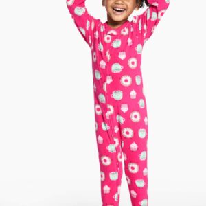 Simple Joys by Carter's Baby Girls' 3-Pack Loose Fit Flame Resistant Fleece Footed Pajamas, Donut/Hearts/Superhero, 18 Months