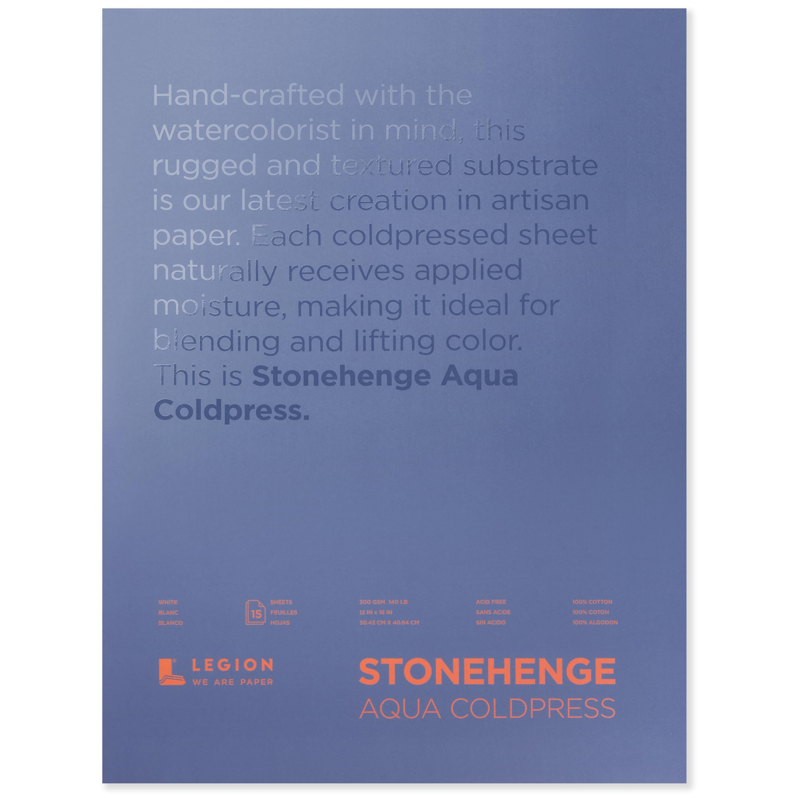 Stonehenge Aqua White Medium Weight Block, 140lb, Coldpress, 15 Sheets for Wet and Dry Media (12X16)