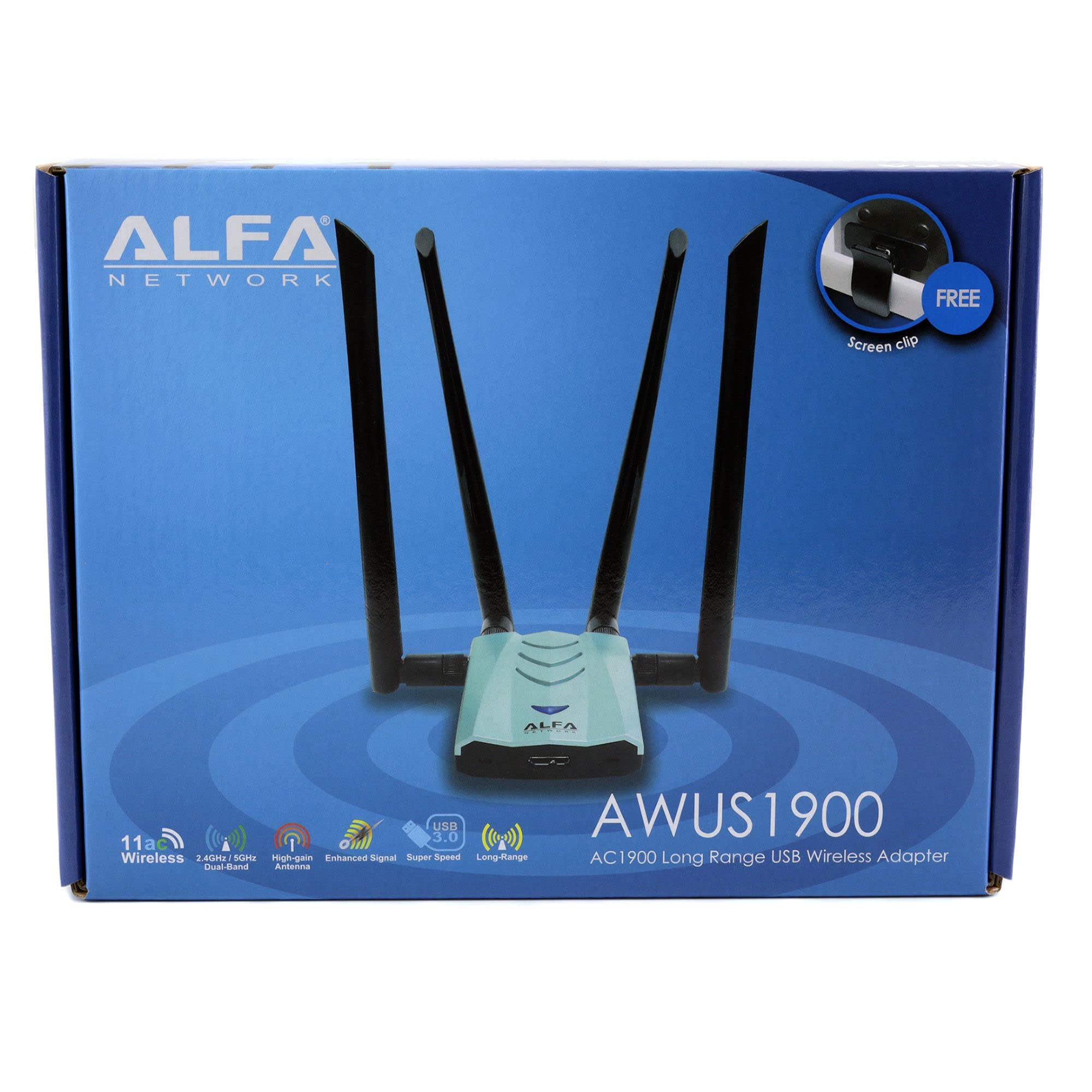 ALFA AC1900 WiFi Adapter - 1900 Mbps 802.11ac Long-Range Dual Band USB 3.0 Wi-Fi Network Adapter w/4x 5dBi External Dual-Band Antennas, TAA Compliant