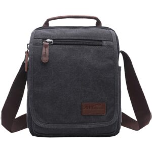 mygreen unisex black small canvas vertical shoulder messenger bag crossbody business leather bag satchel for kindle